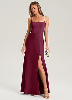 Azazie Lidia Bridesmaid Dresses Mulberry Mermaid Side Slit Stretch Satin Dress image1