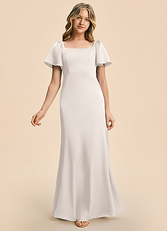 Azazie Chace Junior White Alabaster Sheath Stretch Satin Dress image5