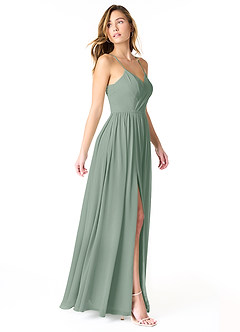 Azazie Cora Vestidos de damas de honor Vestido de Salvia Plateada de Gasa de Línea A con Plisado image4