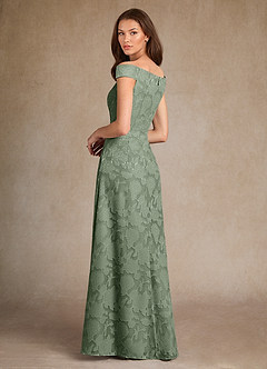 Azazie Moore Mère de la mariée Robes Robe Trapèze en Blumen-Burnout Col de bateau Matcha image2