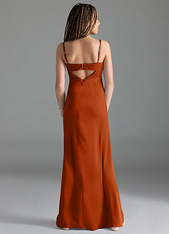 Azazie Leonis Junior A-Linie Plissee Stretch-Satin Kleid Gebranntes Orange image2