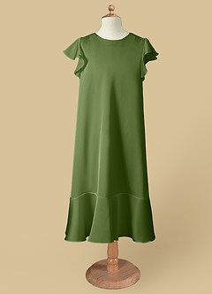 Azazie Sweet Pea Flower Girl Dresses Juniper A-Line Ruched Stretch Satin Dress image5