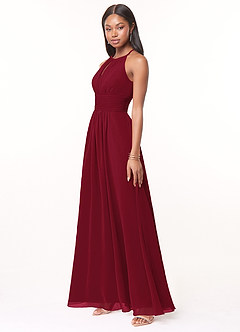 Azazie Bonnie Bridesmaid Dresses Burgundy A-Line Keyhole Ruched Chiffon Dress image3