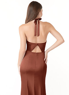 Azazie Emeria Bridesmaid Dresses Clay Mermaid Pleated Stretch Satin Dress image3
