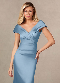 Azazie Ludlow Mother of the Bride Dresses Powder Blue Mermaid Pleated Stretch Satin Dress image6