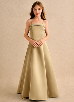 Azazie Izel Girls Formal Flower Girl Dresses Ivory Gold A-Line Pleated Matte Satin Dress image6
