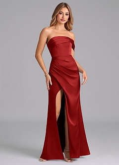 Azazie Lisbeth Robes de demoiselle d'honneur Robe Sirène Convertible en Satin extensible Épaule décolletée Grenade image4