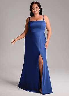 Azazie Lidia Vestidos de damas de honor Vestido de Azul Real de Satén Elástico de Corte Sirena con Corte Lateral image10