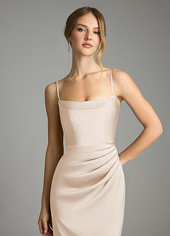 Azazie Leonis Bridesmaid Dresses White Alabaster Mermaid Pleated Stretch Satin Convertible Dress image3