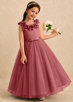 Azazie Eden Robe Demoiselle D'honneur Fillette Robe Princesse en Tulle Plissé Antique Rose image2