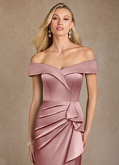 Azazie Laredo Moeder van de bruid jurken Zeemeermin Jurk van Stretch Satijn Off-shoulder Stoffige Roos image6