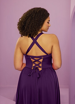 Barbie ♥ Azazie Bridesmaid Dresses Grape A-Line with Pockets Stretch Satin Dress image9