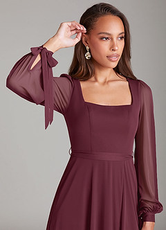 Azazie Leonia Bridesmaid Dresses Cabernet A-Line Long Sleeve Mesh Dress image5