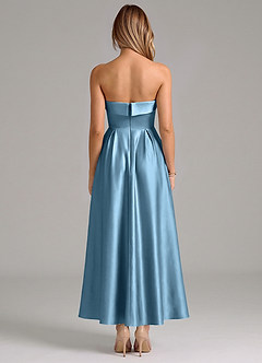 Azazie Lucienne Bridesmaid Dresses Steel Blue A-Line Pleated Stretch Satin Dress image6