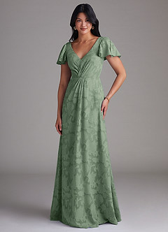 Azazie Soren Bridesmaid Dresses Matcha A-Line Pleated Floral Burnout Dress image4