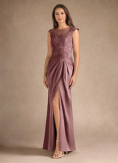 Azazie Santa Barbara Mother of the Bride Dresses Vintage Mauve Sheath Pleated Stretch Satin Dress image2
