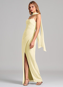 Azazie Calandra Bridesmaid Dresses Lemon Sorbet Sheath Pleated Chiffon Dress image4