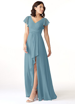 Azazie Omari Jurken voor bruidsmeisjes Jurk van Chiffon met A-Lijn Mystiek Blauw image4