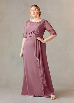 Azazie Dionysus Mother of the Bride Dresses Vintage Mauve A-Line Boatneck Lace Chiffon Dress image6