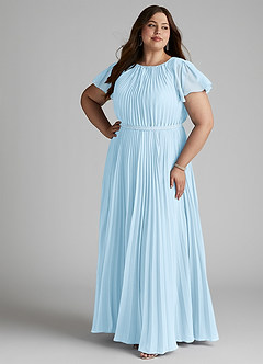 Azazie Kara Modest Bridesmaid Dresses A-Line Pleated Chiffon Floor-Length Dress image4