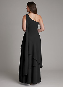 Azazie Monique Bridesmaid Dresses Black A-Line One Shoulder Chiffon Dress image2