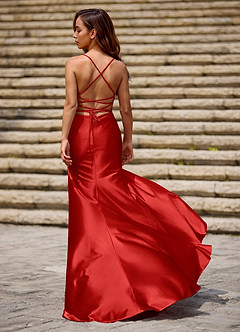 Luminous Red Spaghetti Straps Stretch Satin Open Back Prom Dress image6