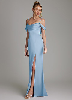 Azazie Nira Bridesmaid Dresses Powder Blue Mermaid Corset Stretch Satin Dress image6