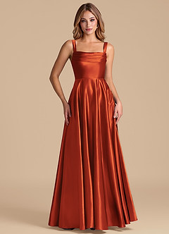 Azazie Shaude Bridesmaid Dresses Paprika A-Line Pleated Metallic Satin Dress image5
