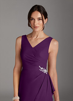 Azazie Saturn Mother of the Bride Dresses Grape Sheath V-Neck Pleated Chiffon Dress image2