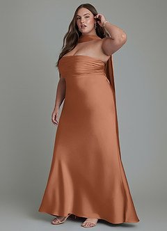 Azazie Saylor Vestidos de damas de honor Vestido Bronceador de Satén Elástico de Corte Sirena con Palabra de honor image16