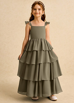Azazie Boba Flower Girl Dresses Willow Green A-Line Square Neckline Chiffon Dress image6