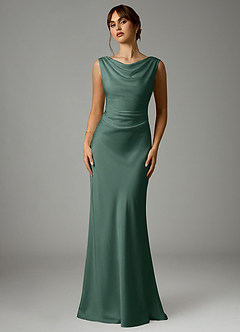 Azazie Kieryn Bridesmaid Dresses Eucalyptus Mermaid Pleated Stretch Satin Dress image1