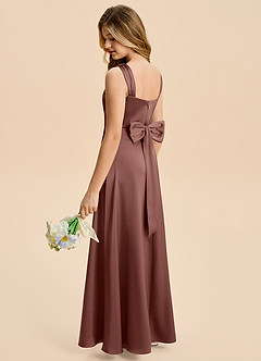 Azazie Kiki Junior Espresso A-Line Bow Stretch Satin Dress image2