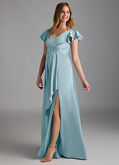 Azazie Omari Brautjungfernkleider A-Linie Stretch-Satin Kleid Stimmungsvolles Blau image5