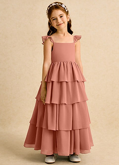 Azazie Boba vestidos de niña de las flores Vestido de Mai Tai de Gasa de Corte En A con Escote Cuadrado image1