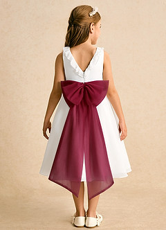 Azazie Dani Flower Girl Dresses Ivory Burgundy A-Line Bow Chiffon Dress image7