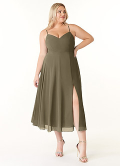 Azazie Clarissa Brautjungfernkleider A-Linie V-Hals Chiffon Kleid Weidengrün image7