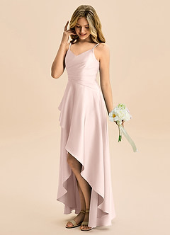 Azazie Eirlys Junior Robe Trapèze en Satin extensible Plissé Rose Pâle image3