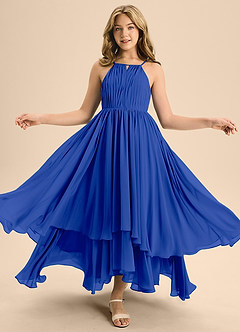 Azazie Elliora Junior Vestido de Azul Real de Gasa de Corte En A con Plisado image5