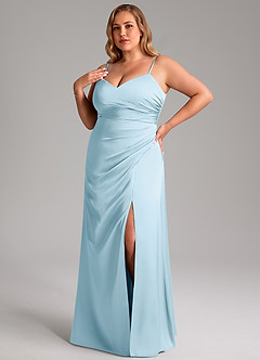 Azazie Azuree Robes de demoiselle d'honneur Robe Trapèze en Satin extensible Plissée Bleu Ciel image9
