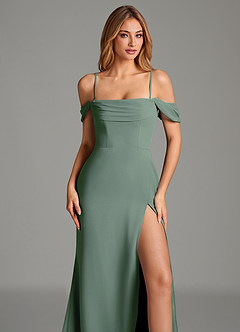 Azazie Riley Robes de demoiselle d'honneur Robe Fourreau Convertible en Mousseline de soie Épaule décolletée Eucalyptus image8