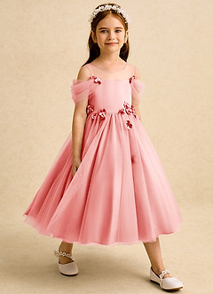 Azazie Juni Blumenmädchenkleider Ballkleid Plissee Tüll Kleid Koralle image6
