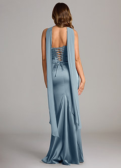 Azazie Sorrel Jurken voor bruidsmeisjes Converteerbaar Jurk van Stretch Satijn met Zeemeermin Strapless Stoffig Blauw image2