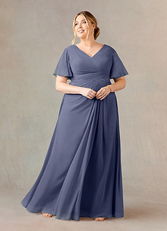 Azazie Morning Glory Kleider für die Brautmutter A-Linie V-Hals Gerüscht Chiffon Kleid Sturm image5