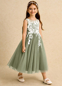 Azazie Sundae Robe Demoiselle D'honneur Fillette Robe Princesse en Dentelle Pistache image4