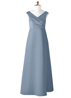Azazie Sadia Vestido de Azul Polvoriento de Satin Mate de Acampanado con Plisado image6