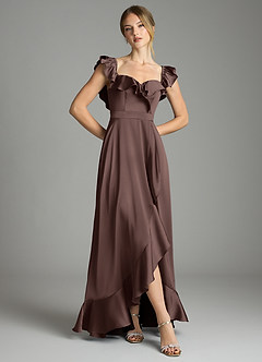 Azazie Lyra Bridesmaid Dresses Ganache A-Line Off the Shoulder Stretch Satin Convertible Dress image3