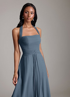 Azazie Clarisa Vestidos de damas de honor Vestido de Neptuno de Gasa de Corte en A con Plisado image3