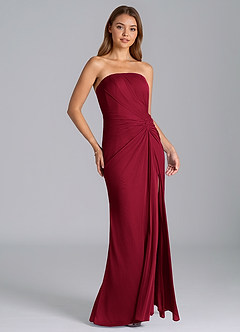 Azazie Mariya Bridesmaid Dresses Burgundy Mermaid Strapless Mesh Dress image3