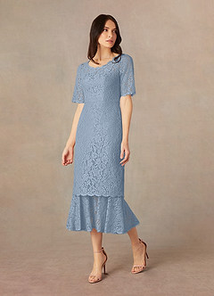 Azazie Lisa Venta Final Vestido de Azul Polvoriento de Encaje de Sirena image2